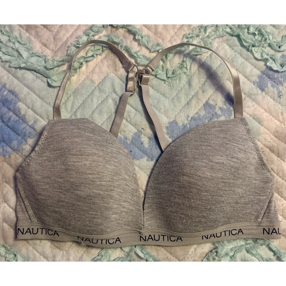 Nautica Grey Soft Cotton Wirefree Lightly Padded Triangle Bra, Size 34C